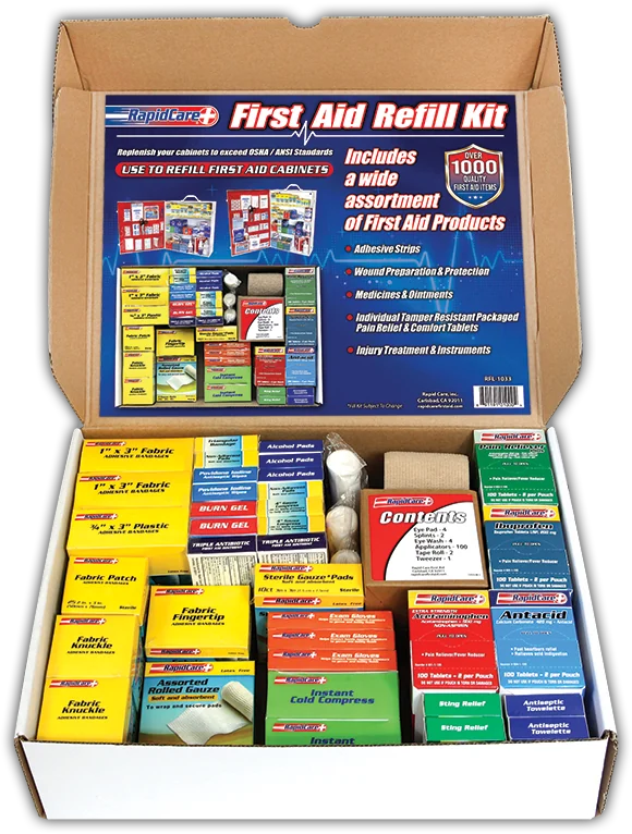 XL First Aid Refill Kit | 1033 Pieces | 4-Shelf Refill Kit