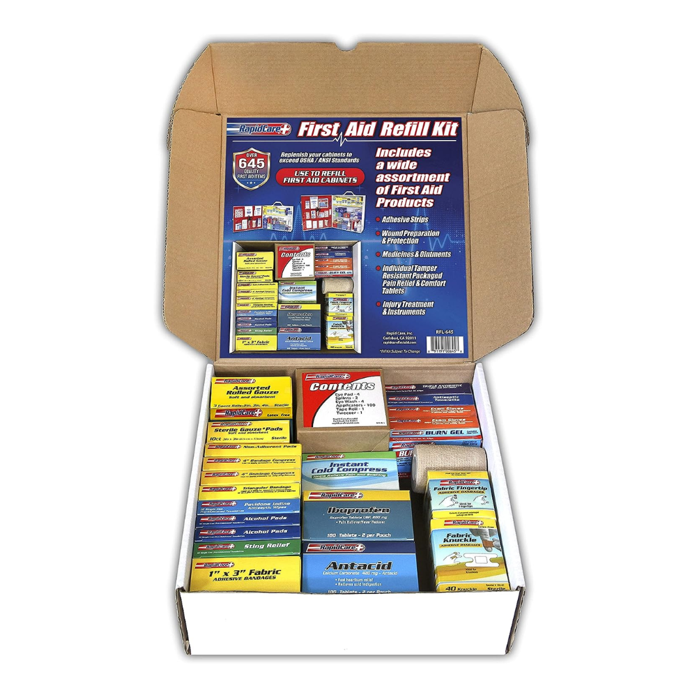 Large First Aid Refill Kit | 645 Piece | 3 Shelf First Aid Kit Refill Kit.