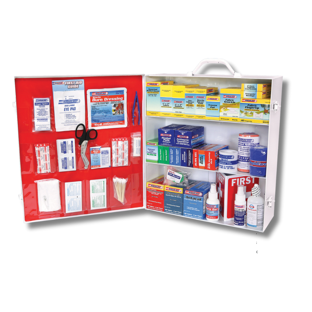 Rapid Care First Aid 80094 3 Shelf ANSI/OSHA Compliant All Purpose First  Aid Cabinet, Wall Mountable